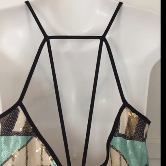 Lush Multicolor Tribal Aztec Print Mini Sequin Party Cocktail Dress Women's Sz S - Picture 6 of 14